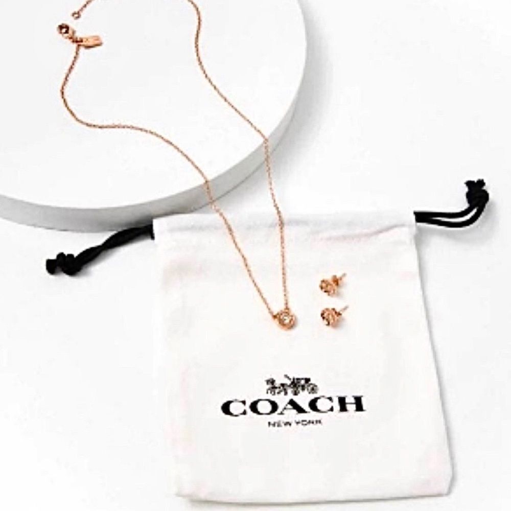 Coach Open Circle Necklace & Tea Rose Stud Set